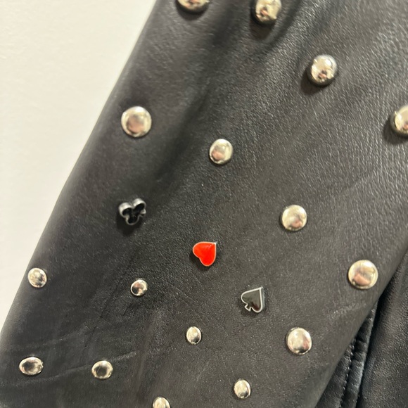 Scotch & Soda Black Studded Leather Biker Jacket with Red Accent - Picture 8 of 9